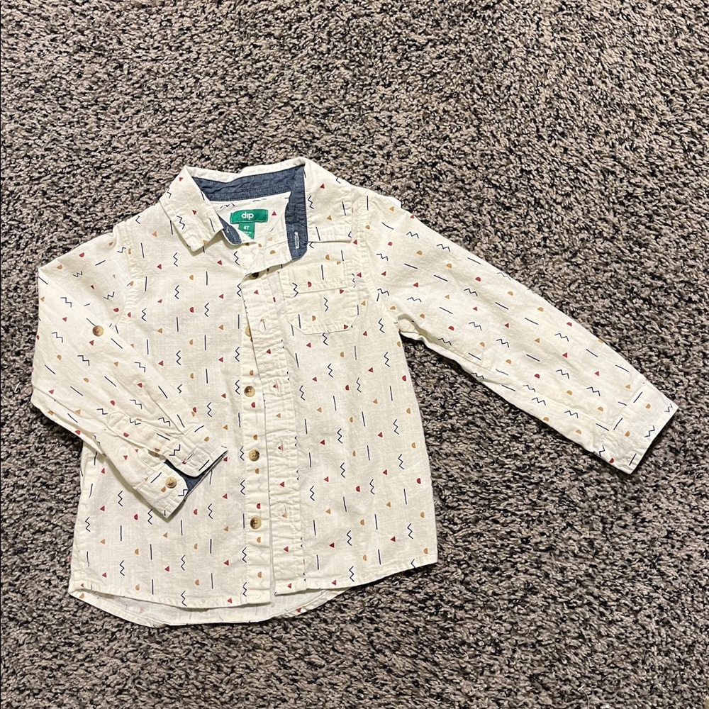 Little Boys’ Cream and Multicolor Patterned Button Down Shirt